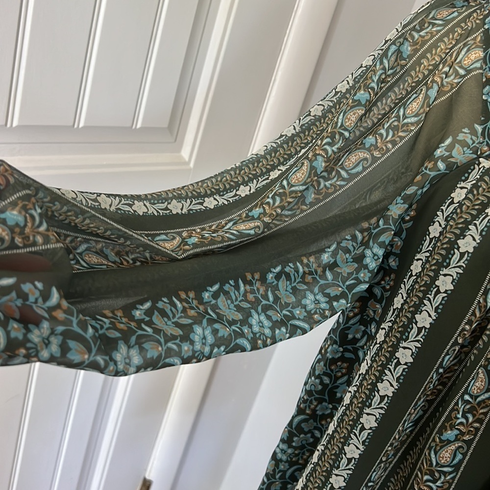 ANTHROPOLOGY SONIA TUNIC DRESS SZ XSP GREEN BLUE SHEER SLEEVES BOHO PEASANT - Picture 2 of 11